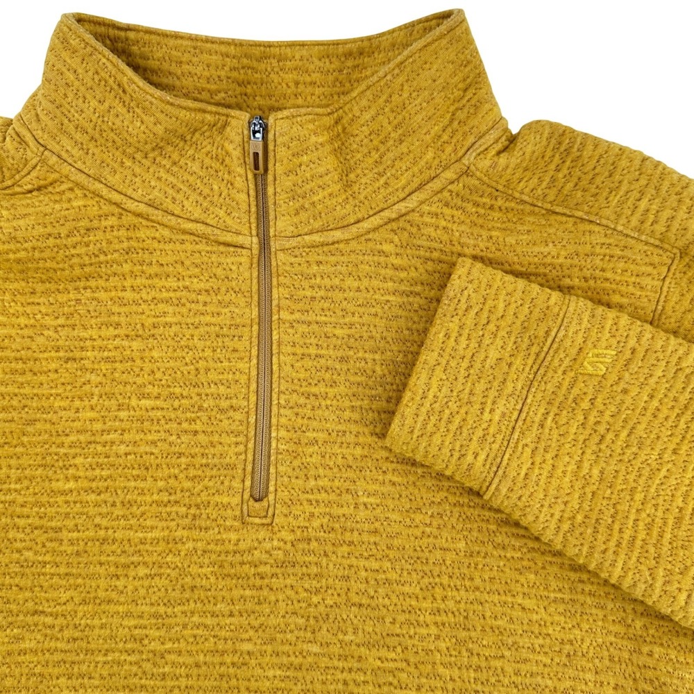 VRST Men's Pullover Sz LG Mustard Yellow Textured Quarter Zip & Pockets‎ Sweater